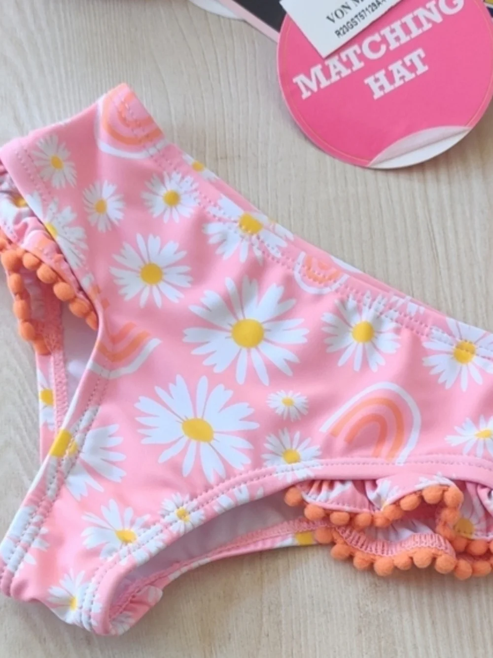 Andy & Evan Pink Daisy and Rainbow Tankini and Matching Hat Set Size 3/6M